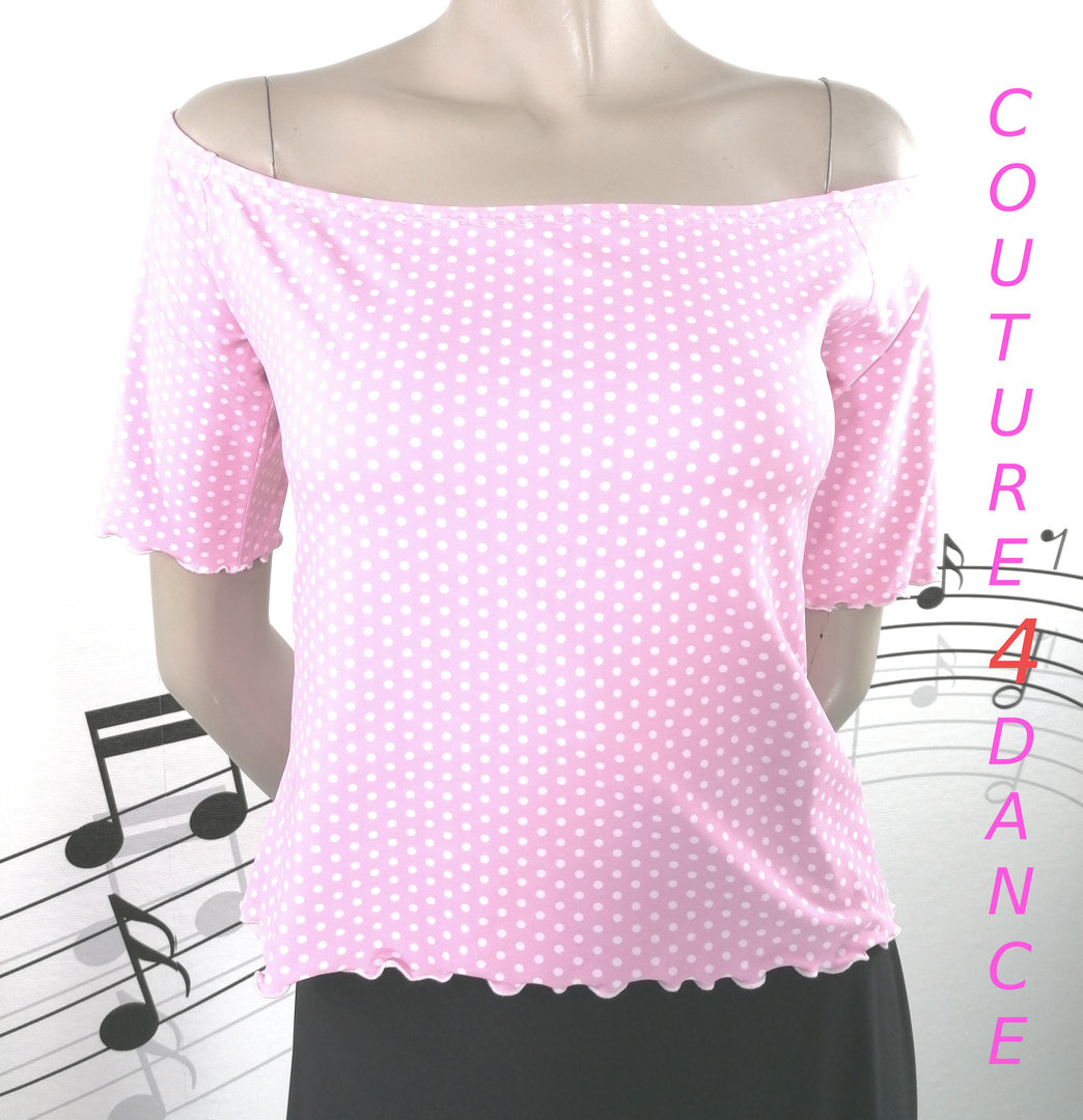 Shirt Carmen Rosé mit Minidots, Größe M/L