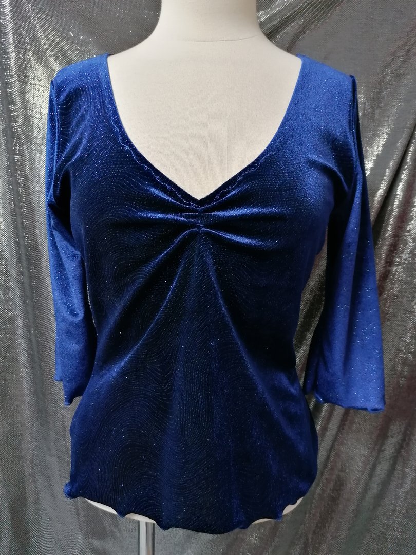 Shirt Lilo, Glitzersamt blau, Größe M/L
